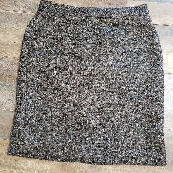 Coldwater Creek Brown Blue Silver Metallic Knee Length Pencil Skirt Plus Sz 14 - Picture 1 of 11